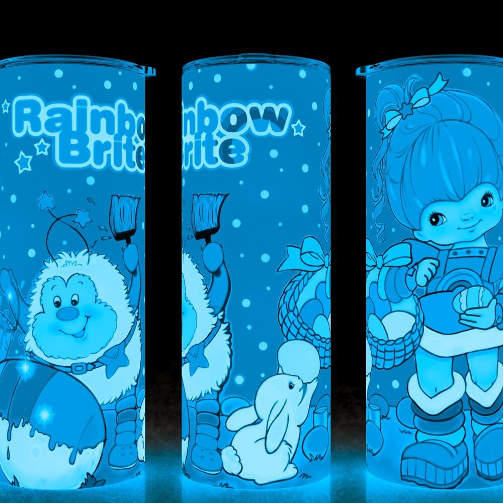Glow in the Dark Rainbow Brite 80s Easter Bunny with Eggs Cup Mug Tumbler